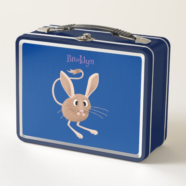 Cute long eared jerboa cartoon illustration metal lunch box (Front)