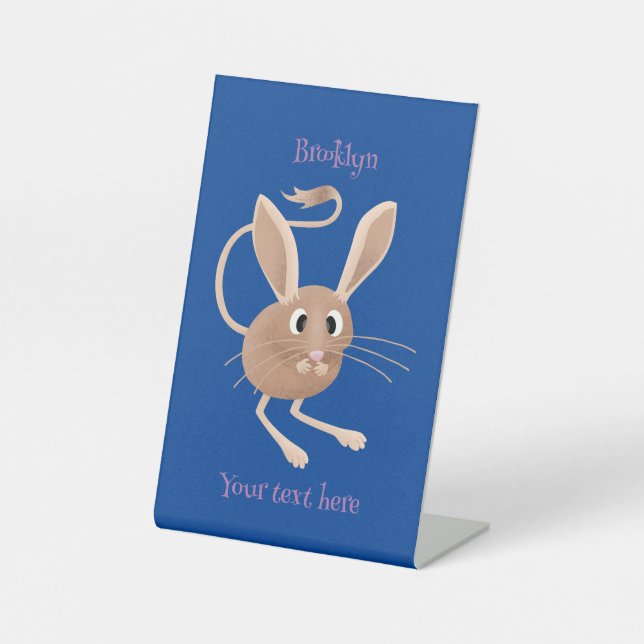 Cute long eared jerboa cartoon illustration pedestal sign (Front)
