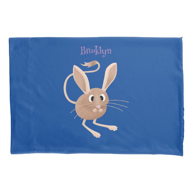 Cute long eared jerboa cartoon illustration pillowcase (Front)