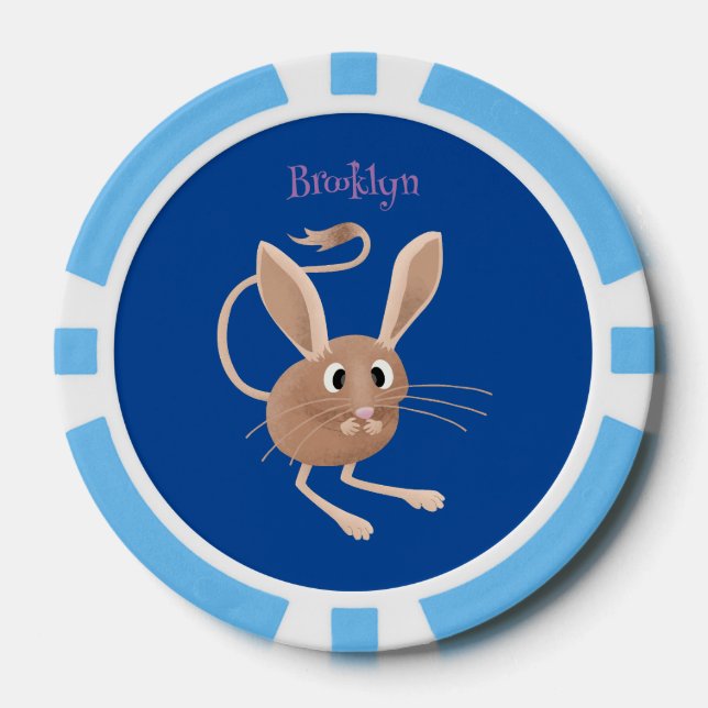 Cute long eared jerboa cartoon illustration poker chips (Front)