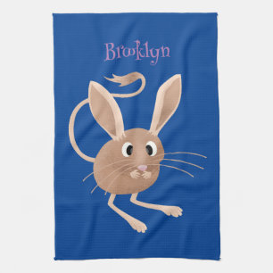 Cute long eared jerboa cartoon illustration tea towel
