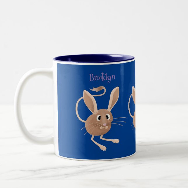 Cute long eared jerboa cartoon illustration Two-Tone coffee mug (Left)