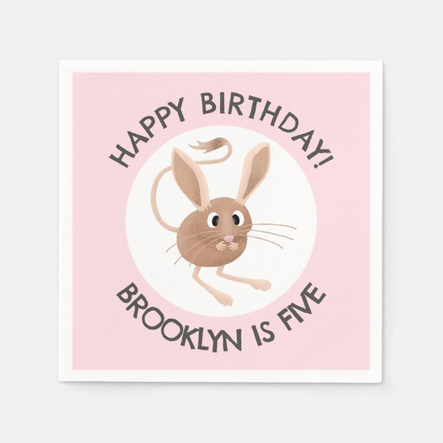 Cute long eared jerboa personalised birthday napkin (Front)