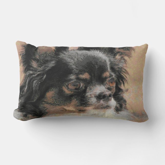 Cute Long Hair Chihuahua Lumbar Throw Pillow (Front)