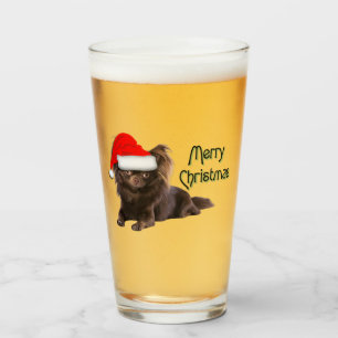 Cute Long Hair Chocolate Chihuahua Christmas Glass
