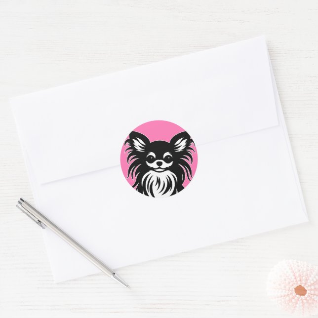 Cute long-haired Chihuahua cartoon Classic Round Sticker (Envelope)