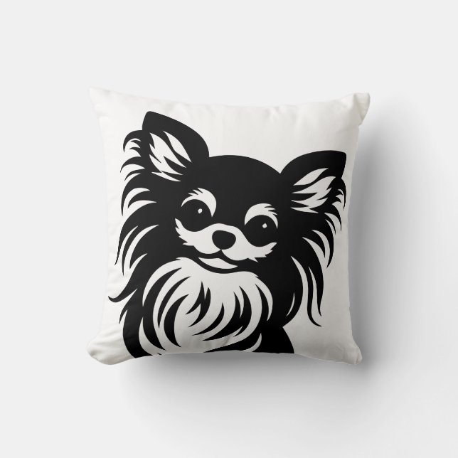 Cute long-haired Chihuahua cartoon Cushion (Front)