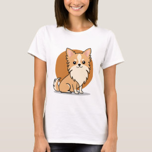 Cute Long Haired Chihuahua Dog Cartoon T-Shirt
