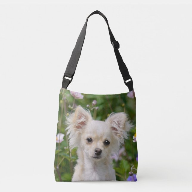 Cute long-haired cream Chihuahua Dog Puppy - Crossbody Bag (Front)