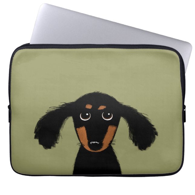 Cute Long Haired Dachshund Puppy Laptop Sleeve (Front)