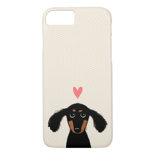 Cute Long Haired Dachshund Puppy with Heart Case-Mate iPhone Case (Back)