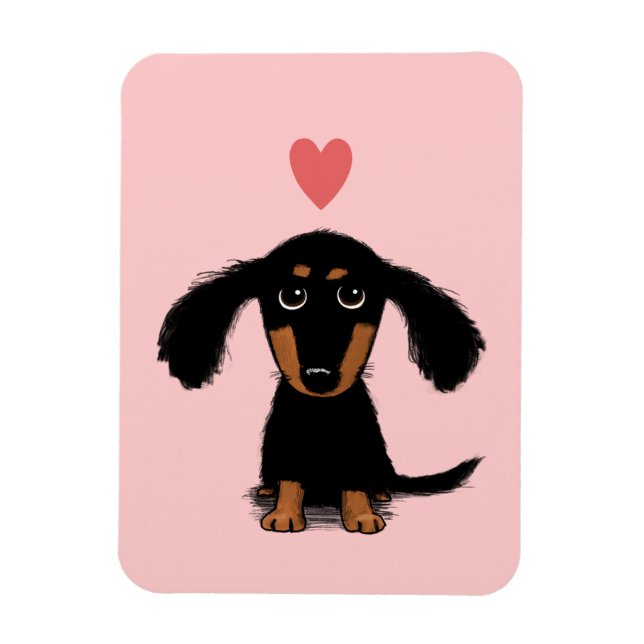 Cute Long Haired Dachshund Puppy with Heart Magnet (Vertical)