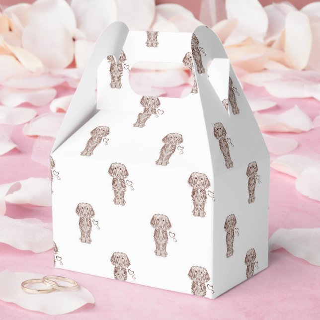 Cute Long Haired Dachshund Sausage Dog Favour Box (Wedding)