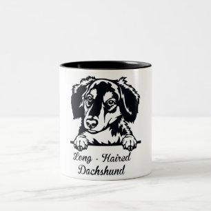 Cute Long Haired Dachshund Two-Tone Coffee Mug