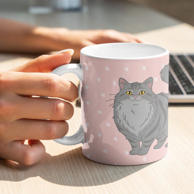 Cute Long Haired Grey Tabby Cat Mum Personalised Coffee Mug (Creator Uploaded)