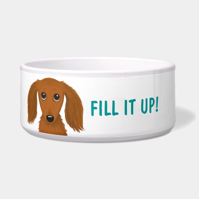 Cute Long Haired Red Dachshund with Custom Text (Front)