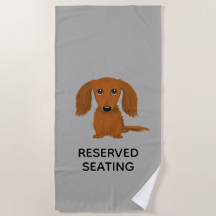Cute Long Haired Red Dachshund with Custom Text Beach Towel