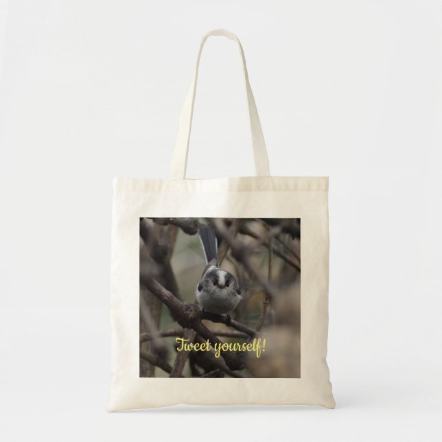 Cute long tailed tit bird tweet yourself tote bag (Front)