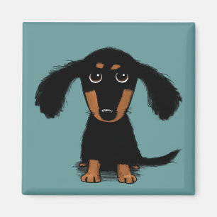 Cute Longhaired Black and Tan Dachshund Puppy Dog Magnet