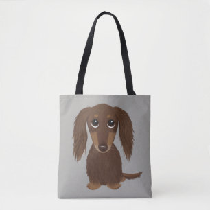 Cute Longhaired Chocolate Brown Dachshund Dog Tote Bag