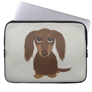 Cute Longhaired Chocolate Brown Dachshund Laptop Sleeve