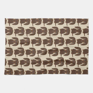 Cute Longhaired Chocolate Brown Dachshund Pattern Tea Towel