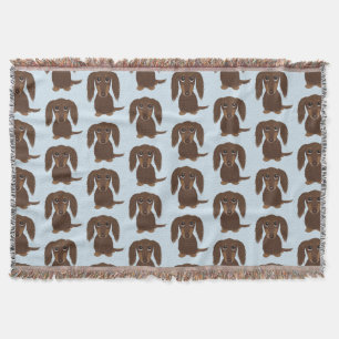 Cute Longhaired Chocolate Brown Dachshund Pattern Throw Blanket