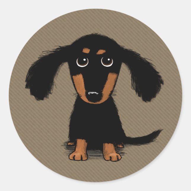 Cute Longhaired Dachshund Puppy Dog Classic Round Sticker (Front)