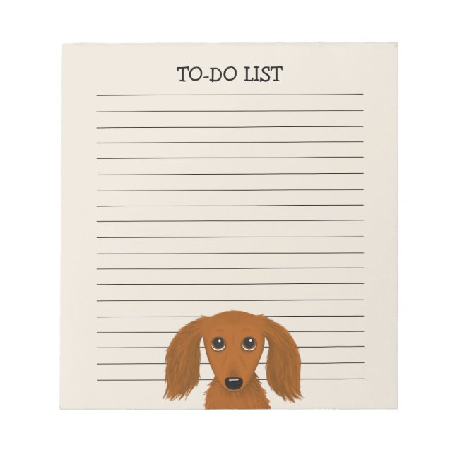 Cute Longhaired Dachshund Wiener Dog Lover's Lined Notepad (Front)