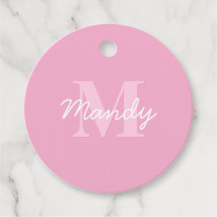 Cute Looking Cursive Name & Monogram Pink Favour Tags