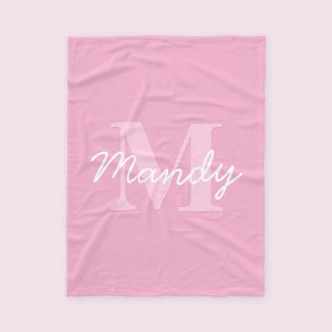 Cute Looking Cursive Name & Monogram Pink Fleece Blanket
