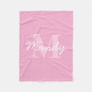 Cute Looking Cursive Name & Monogram Pink Fleece Blanket