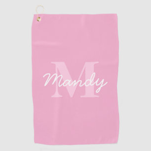 Cute Looking Cursive Name & Monogram Pink Golf Towel