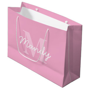 Cute Looking Cursive Name & Monogram Pink Large Gift Bag