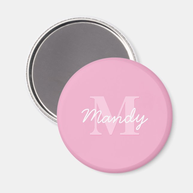 Cute Looking Cursive Name & Monogram | Pink Magnet (Front/Back)