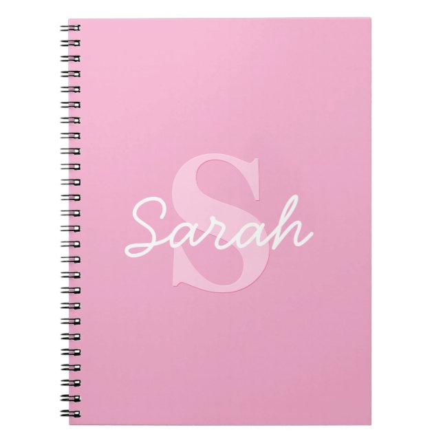 Cute Looking Cursive Name & Monogram | Pink Notebook (Front)