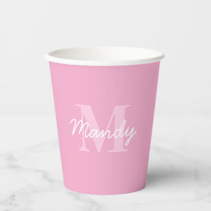 Cute Looking Cursive Name & Monogram   Pink Paper Cups