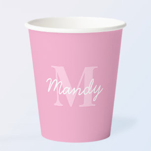Cute Looking Cursive Name & Monogram Pink Paper Cups