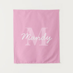 Cute Looking Cursive Name & Monogram   Pink Tapestry