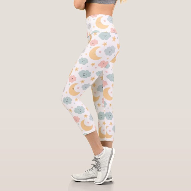 Cute Looking  in the Sky Pattern Capri Leggings (Left)
