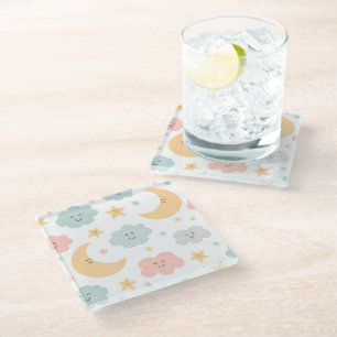 Cute Looking in the Sky Pattern Glass Coaster