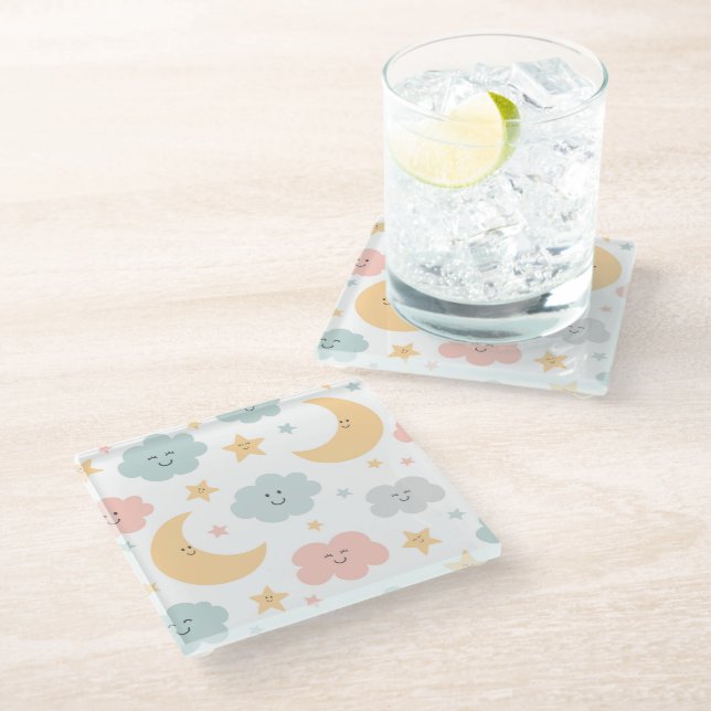 Cute Looking  in the Sky Pattern Glass Coaster (Angled)