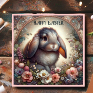 Cute Lop Eared Bunny Flowers Happy Easter Holiday Card