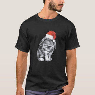 Cute Lop Eared Bunny Rabbit In Christmas Santa Hat T-Shirt