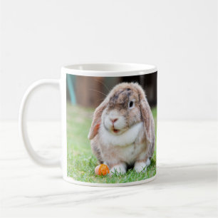 Cute Lop-Eared Rabbit in Grass with Carrot Coffee Mug
