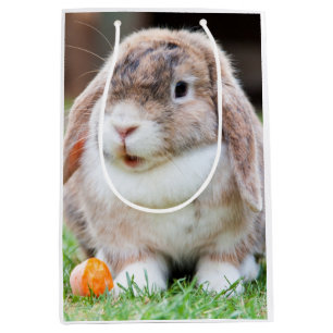 Cute Lop-Eared Rabbit in Grass with Carrot Medium Gift Bag