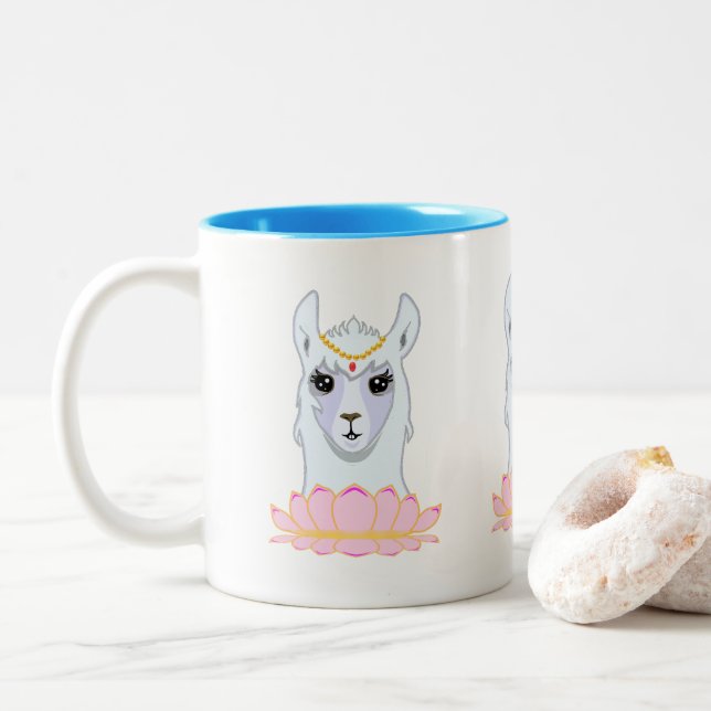 Cute Lotus Flower & Llama Two-Tone Coffee Mug (With Donut)