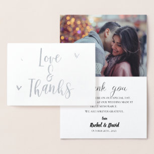 Cute Love and Thanks Photo Wedding Thank You  Foil Card