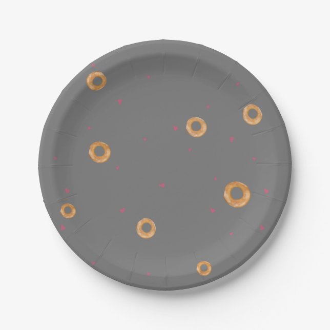 Cute LOVE & BAGELS  |  Grey  | Paper Plate (Front)