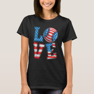 Cute Love Baseball Usa Flag Women Girls Baseball T-Shirt